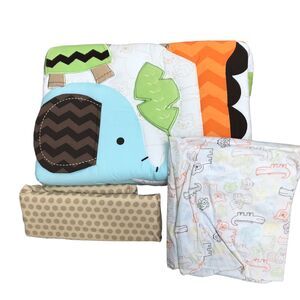 New 3 Pc Set Crib Baby Jungle Animals Set Comforter Fitted Sheet & Dust Ruffle